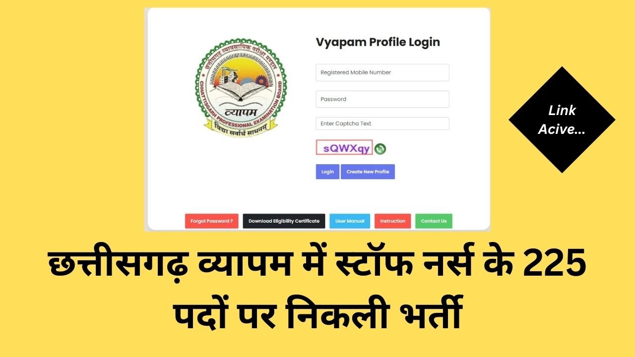 CG Vyapam Staff Nurse Vacancy Bharti 2025